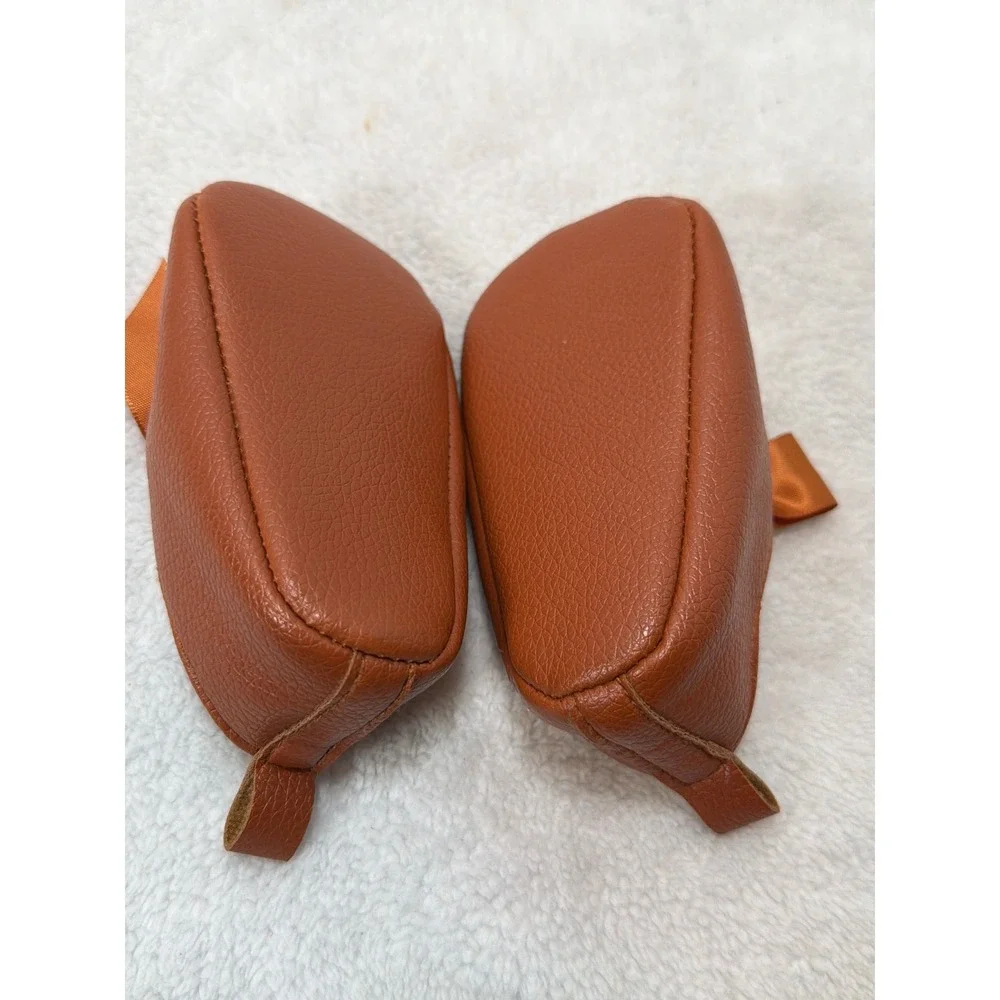 Lucky Brand Crib Shoes Girls Size 2 Cognac Brown Satin Bow Mary Jane Soft Sole